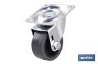 Rueda de goma gris con placa giratoria | Diámetros desde 30 mm hasta 40 mm | Para pesos desde 25 kg hasta 32 kg - Cofan