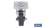 Rueda de goma gris con placa giratoria | Diámetros desde 50 mm hasta 75 mm | Para pesos máximos desde 36 kg hasta 45 kg - Cofan