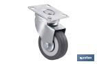 Rueda de goma gris con placa giratoria | Diámetros desde 50 mm hasta 75 mm | Para pesos máximos desde 36 kg hasta 45 kg - Cofan
