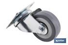 Rueda de goma gris con placa giratoria | Diámetros desde 50 mm hasta 75 mm | Para pesos máximos desde 36 kg hasta 45 kg - Cofan