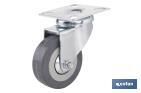 Rueda de goma gris con placa giratoria | Diámetros desde 50 mm hasta 75 mm | Para pesos máximos desde 36 kg hasta 45 kg - Cofan