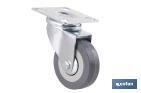 Rueda de goma gris con placa giratoria | Diámetros desde 50 mm hasta 75 mm | Para pesos máximos desde 36 kg hasta 45 kg - Cofan