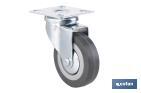 Rueda de goma gris con placa giratoria | Diámetros desde 50 mm hasta 75 mm | Para pesos máximos desde 36 kg hasta 45 kg - Cofan