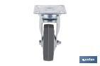 Rueda de goma gris con placa giratoria | Diámetros desde 50 mm hasta 75 mm | Para pesos máximos desde 36 kg hasta 45 kg - Cofan