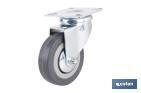 Rueda de goma gris con placa giratoria | Diámetros desde 50 mm hasta 75 mm | Para pesos máximos desde 36 kg hasta 45 kg - Cofan