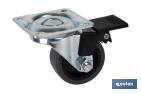 Roda de borracha cinza com placa giratória e travão | Diâmetros de 50 mm a 75 mm | Para pesos de 36 kg a 45 kg - Cofan