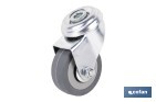 Rueda de goma gris para tornillo pasante | Diámetros desde 30 mm hasta 75 mm | Para pesos desde 25 kg hasta 45 kg - Cofan