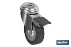 GREY RUBBER CASTOR WITH PLASTIC BRAKE AND BOLT HOLE | AVAILABLE DIAMETERS FROM 40MM TO 65MM | SUITABLE FOR LOADS FROM 32KG TO 40KG