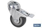 RUEDA DE GOMA GRIS PARA TORNILLO PASANTE Y CON FRENO | DIÁMETROS DESDE 30MM HASTA 75 MM | PARA PESOS DESDE 25 KG HASTA 45 KG