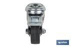 Rueda de goma gris para tornillo pasante y con freno | Diámetros desde 30mm hasta 75 mm | Para pesos desde 25 kg hasta 45 kg - Cofan