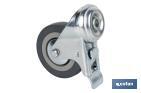 Rueda de goma gris para tornillo pasante y con freno | Diámetros desde 30mm hasta 75 mm | Para pesos desde 25 kg hasta 45 kg - Cofan