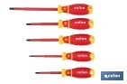 Set de 5 destornilladores aislados modelo Gripforce | Incluye punta plana, Phillips y Pozidriv| De conformidad con IEC 60900 y GS - Cofan