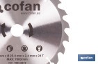 Disco de corte para madera Ø210 mm con 24 dientes | Compatible con sierras ingletadoras | Cortes limpios y precisos en madera, plástico y metal blando - Cofan
