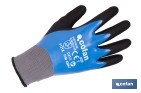 Guantes impregnados de nitrilo sandy de doble capa | Color: azul | Máximo agarre en seco, húmedo y aceitoso | EN 388-2131X | Disponible desde la talla 6 hasta la 11 - Cofan