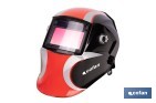 Casco de soldadura automático Red Surfing | Solar, oscurecimiento automático DIN 9-13 | 4 sensores y visor amplio DIN 9-13 | Adecuado para soldadura tipo ARC, MIG, MAG y TIG - Cofan