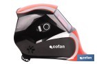 Casco de soldadura automático Red Surfing | Solar, oscurecimiento automático DIN 9-13 | 4 sensores y visor amplio DIN 9-13 | Adecuado para soldadura tipo ARC, MIG, MAG y TIG - Cofan