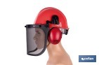Kit forestal 4 en 1: casco rojo con protección de rostro y oídos. Protección triple certificada. - Cofan