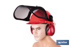 Kit forestal 4 en 1: casco rojo con protección de rostro y oídos. Protección triple certificada. - Cofan