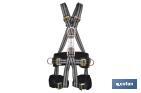 SAFETY HARNESS FOR SUSPENSION WORKS. ADJUSTABLE LEG LOOPS AND BELT. STANDARD ONE SIZE FITS ALL