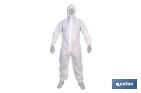 Buzo de protección desechable con capucha | Protección química tipo 5 y 6 | Color blanco | Disponible desde la talla M hasta la XXL - Cofan
