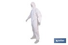 Buzo de protección desechable con capucha | Protección química tipo 5 y 6 | Color blanco | Disponible desde la talla M hasta la XXL - Cofan
