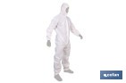 Buzo de protección desechable con capucha | Protección química tipo 5 y 6 | Color blanco | Disponible desde la talla M hasta la XXL - Cofan