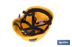 Casco de seguridad industrial con regulador y barbuquejo para trabajos verticales y obra | Disponible en 2 colores - Cofan