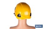 Casco de seguridad industrial con regulador y barbuquejo para trabajos verticales y obra | Disponible en 2 colores - Cofan