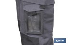 Pantalón de trabajo modelo Heimdall en gris oscuro y negro | Elástico, reforzado con múltiples bolsillos | Materiales: 65 % poliéster, 32 % algodón | Disponible en amplio rango de tallas - Cofan