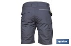 Bermudas de trabajo modelo Frigg en gris y negro | Elásticas, ligeras con múltiples bolsillos y protección lumbar| Materiales: 65 % poliéster y 32 % algodón | Disponibles en amplio rango de tallas - Cofan