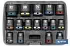 JUEGO PROFESIONAL DE 16 VASOS DE IMPACTO CORTOS CON CUADRADILLO DE 1/2"