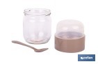 Recipiente de vidrio con 2 compartimentos | Cuchara incluida | Adecuado para llevar comida | Color marrón - Cofan