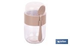 RECIPIENTE DE VIDRIO CON 2 COMPARTIMENTOS | CUCHARA INCLUIDA | ADECUADO PARA LLEVAR COMIDA | COLOR MARRÓN