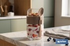Recipiente de vidrio con 2 compartimentos | Cuchara incluida | Adecuado para llevar comida | Color marrón - Cofan