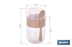 Recipiente de vidrio con 2 compartimentos | Cuchara incluida | Adecuado para llevar comida | Color marrón - Cofan