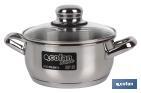 STAINLESS STEEL CASSEROLE POT, POLENTA MODEL, WITH GLASS LID AND STAINLESS STEEL