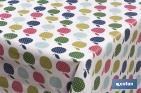 Rollo de semi hule básico | Mantel de PVC | Diseño con manzanas de colores | Medidas: 1,40 x 25 m - Cofan