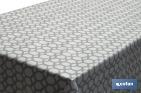 ROULEAU DE NAPPE ANTITACHE AVEC IMPRESSION NUMÉRIQUE AVEC UN DESIGN D'HEXAGONES | 50 % DE COTON ET 50 % DE PVC | DIMENSIONS : 1,40 X 25 M