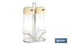 Set de aceitera y vinagrera | Frascos de vidrio borosilicato | Soporte incluido | Tapas de color beige | Juego de 2 piezas | Capacidad: 300 ml - Cofan