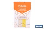 Set de aceitera y vinagrera | Frascos de vidrio borosilicato | Soporte incluido | Tapas de color beige | Juego de 2 piezas | Capacidad: 300 ml - Cofan