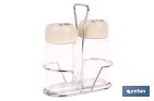 Set de salero y pimentero | Frascos de vidrio borosilicato | Soporte incluido | Tapas de color beige | Juego de 2 piezas | Capacidad: 120 ml - Cofan