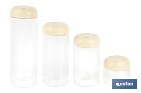 Bote de cocina de vidrio borosilicato | Tapa beige | Cierre a presión | Capacidad: 400 ml | Almacenaje de alimentos | Medidas: Ø10 x 9,6 cm - Cofan