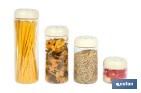 Bote de cocina de vidrio borosilicato | Tapa beige | Cierre a presión | Capacidad: 400 ml | Almacenaje de alimentos | Medidas: Ø10 x 9,6 cm - Cofan