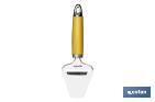 PALETA CORTA QUESOS MODELO SENA | FABRICADO EN ACERO INOX CON MANGO ABS | COLOR AMARILLO | MEDIDA 22 CM