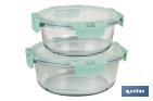 SET OF 2 ROUND BOROSILICATE GLASS FOOD CONTAINERS, AGATHA MODEL | 620-950ML CAPACITY