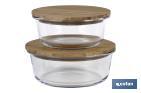 SET OF 2 ROUND BOROSILICATE GLASS FOOD CONTAINERS | BAMBÚ MODEL | BAMBOO LID | 620-950ML CAPACITY