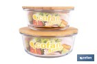 SET DE 2 FIAMBRERAS REDONDAS DE BOROSILICATO | MODELO BAMBÚ | TAPA DE BAMBÚ | CAPACIDAD 620-950 ML