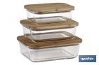 Set of 3 rectangular borosilicate glass food containers | Bambú Model | Bamboo lid | 640-1,040-1,520ml Capacity - Cofan