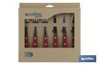 Pack de 3 cuchillos + 3 tenedores Chuleteros | Color Rojo | Hoja de acero inox. | Hoja de 110 mm
