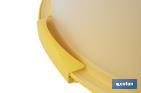 Tartera redonda en color amarillo | Incluye asa y tapa | Medidas: 34,5 x 18,5 cm - Cofan